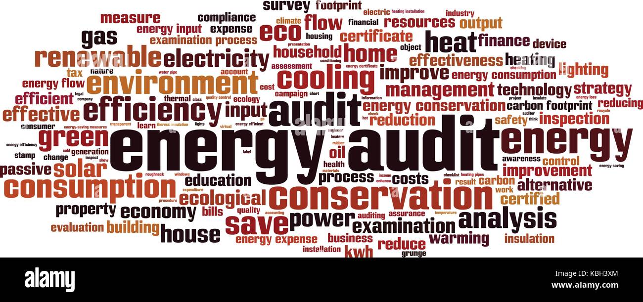 Audit energetico parola concetto cloud. illustrazione vettoriale Illustrazione Vettoriale