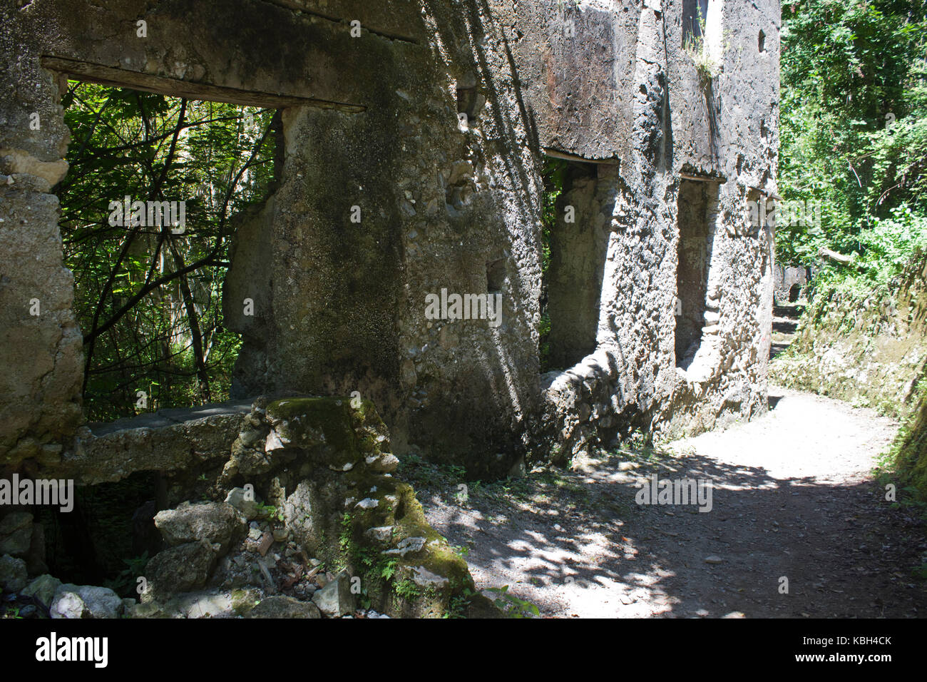 Amalfi, Italia, Agosto 12 2014: Valle delle ferriere percorso in Amalfi, bella e fresca anche d'estate Foto Stock