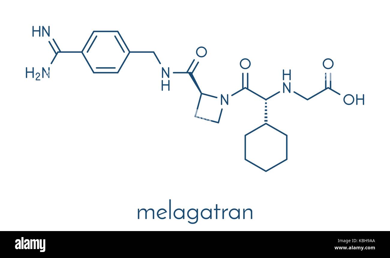Melagatran farmaco anticoagulante molecola (diretto inibitore della trombina). formula scheletrico. Illustrazione Vettoriale