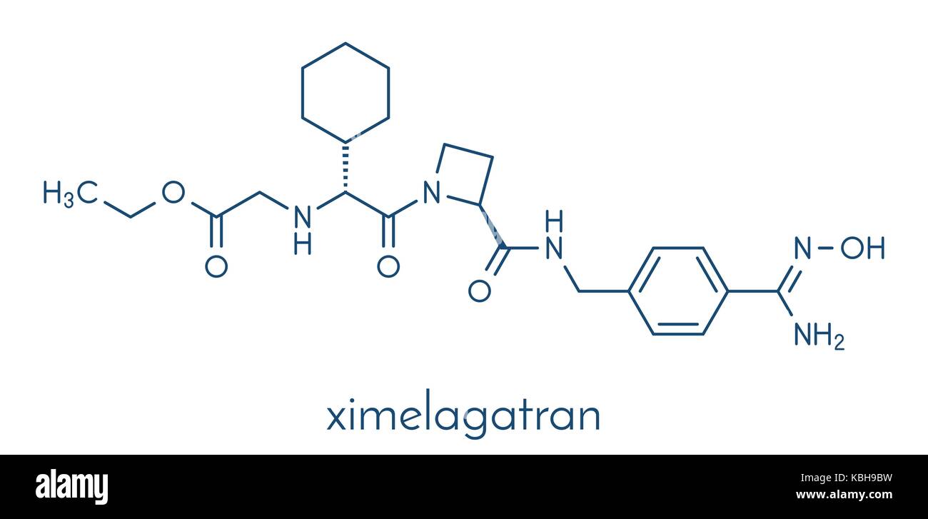 Ximelagatran farmaco anticoagulante molecola (diretto inibitore della trombina). formula scheletrico. Illustrazione Vettoriale