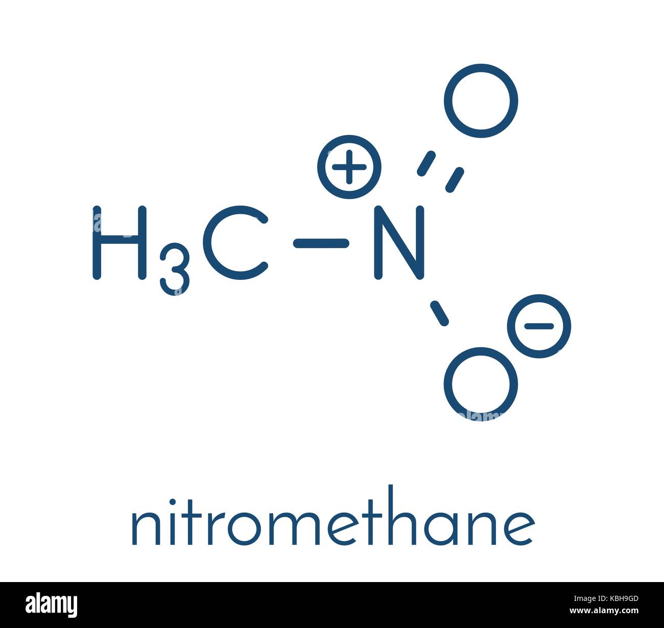 Il nitrometano nitro molecola carburante. utilizzato come combustibile per razzi di potenza, drag racing cars, ecc. usati anche come alto esplosivo. formula scheletrico. Illustrazione Vettoriale
