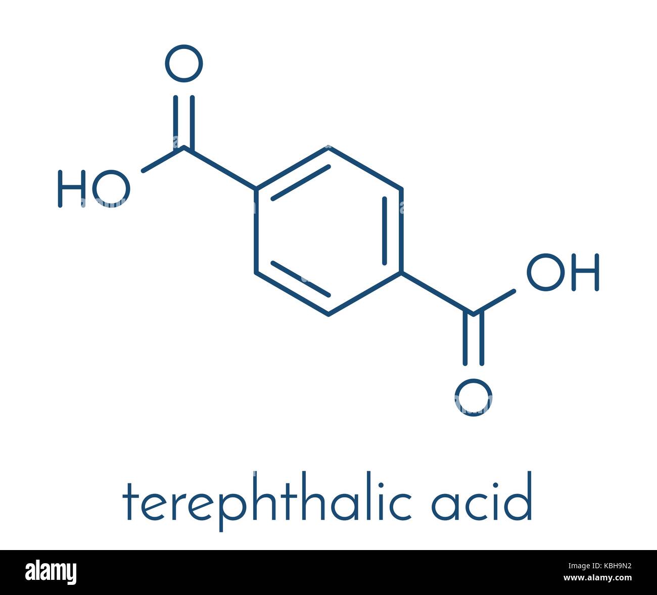 Acido tereftalico, poliestere (PET, polietilene tereftalato) di plastica building block. formula scheletrico. Illustrazione Vettoriale