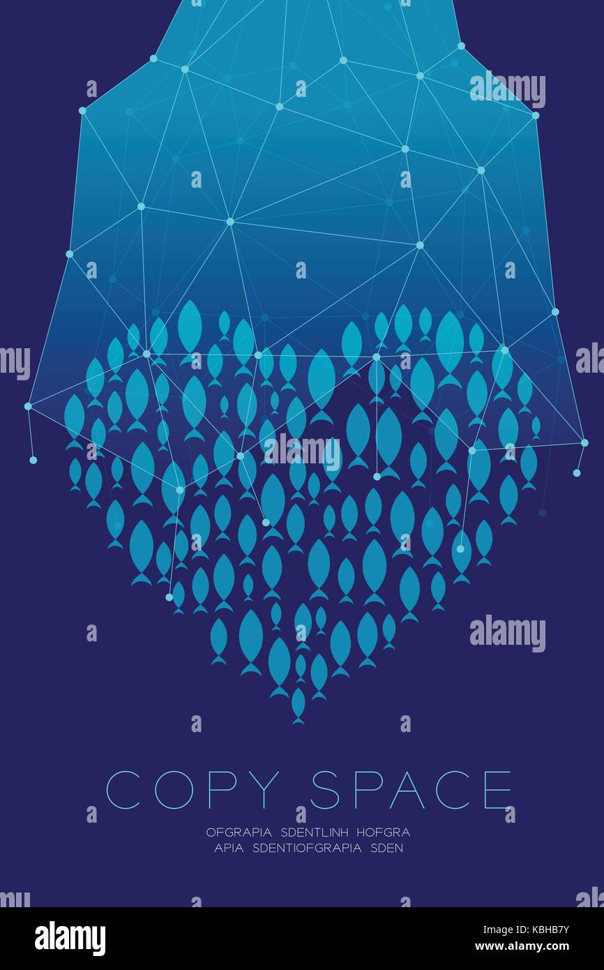 Il network marketing set online pubblicità con rete da pesca e secca o scuola di pesce piccolo simbolo del cuore di concetto idea illustrazione isolati su dark bl Illustrazione Vettoriale