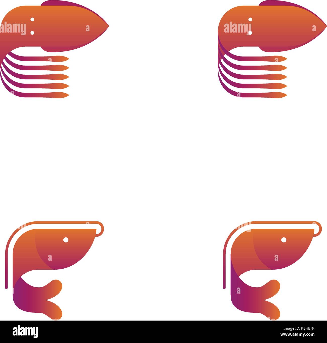 Gamberetti e calamari simbolo icon set orange gradiente viola color design illustrazione isolati su sfondo bianco, vettoriale EPS10 Illustrazione Vettoriale