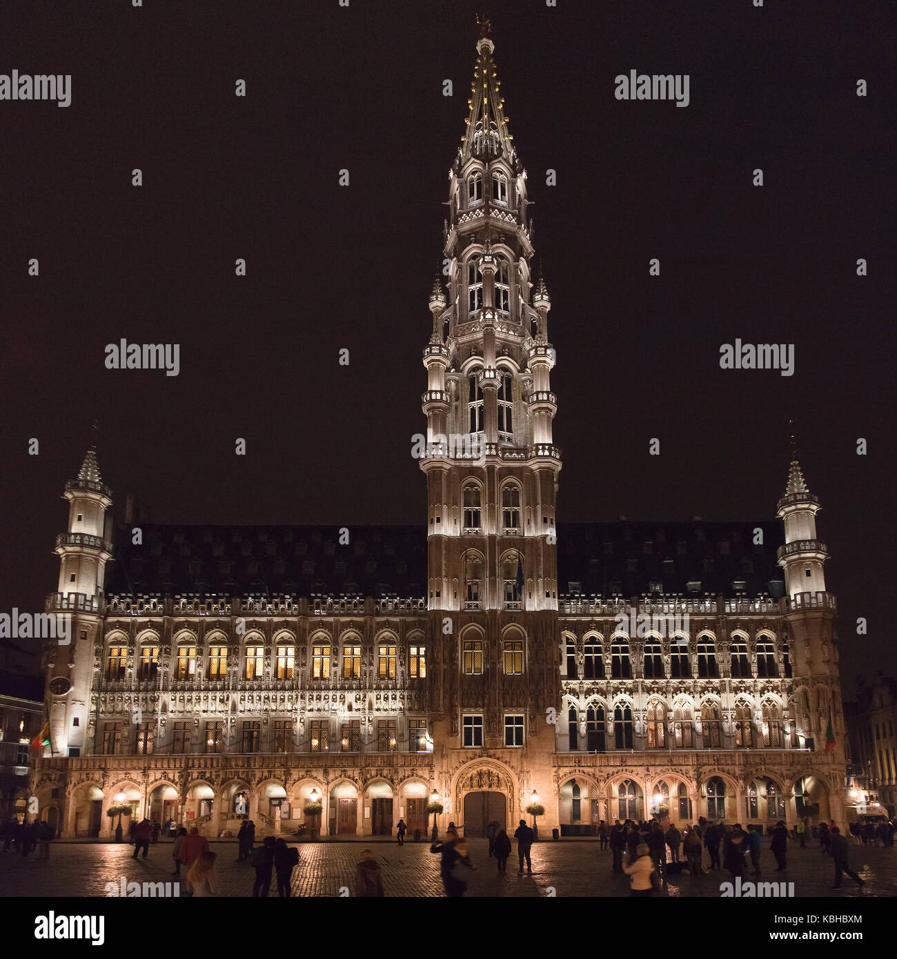 Municipio della città di Bruxelles, Belgio, di notte. Foto Stock