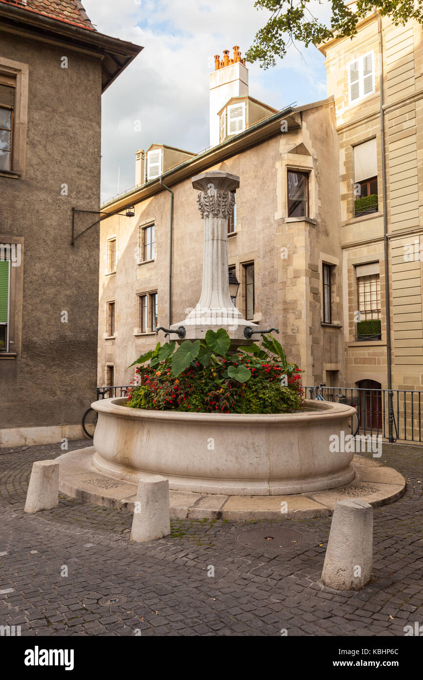 Street Fountain Ginevra Foto Stock