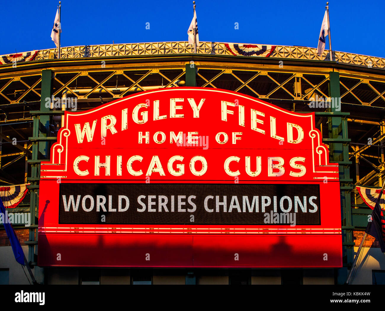 Wrigley Field segno annunciando la Chicago Cubs come world series champions Foto Stock