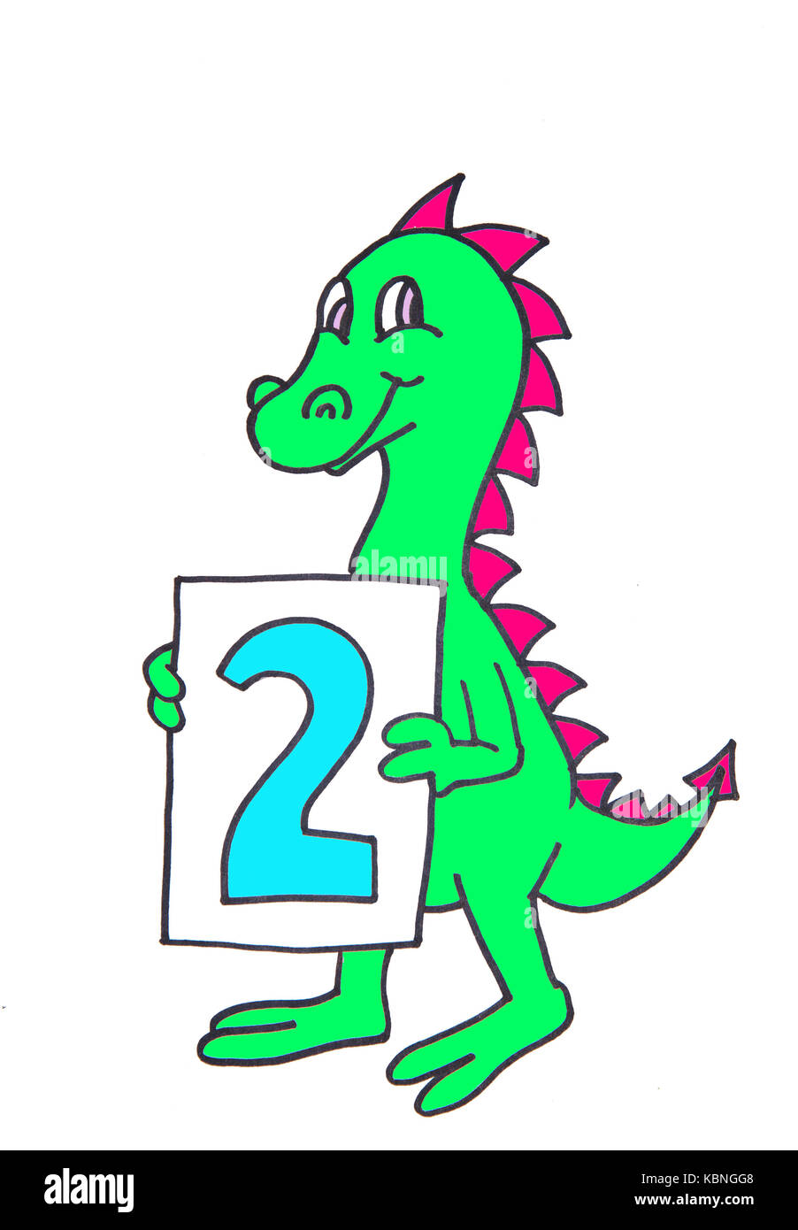 Baby dragon mostra il numero due. Illustrazione. Foto Stock