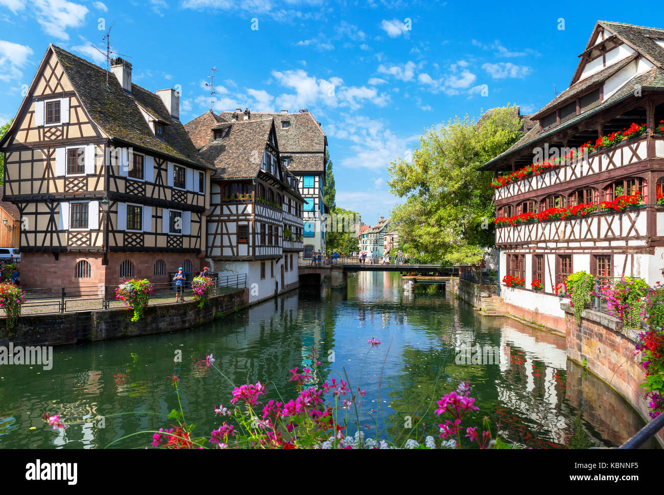 Il fiume Ill nello storico quartiere Petite France di Strasburgo, Alsazia, Francia Foto Stock