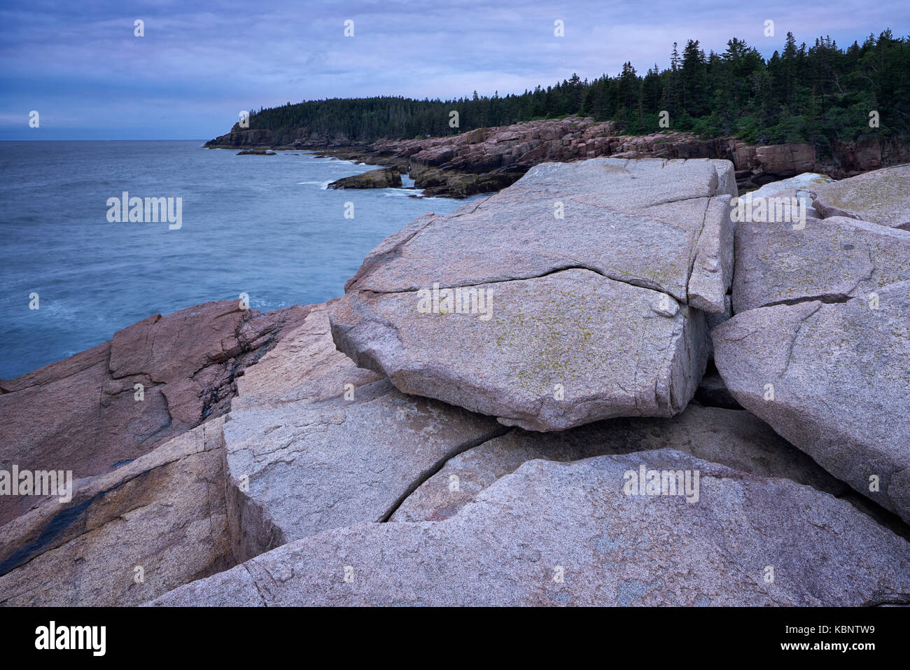 Nuvoloso al mattino Otter Cliffs nel Parco Nazionale di Acadia nel Maine Foto Stock