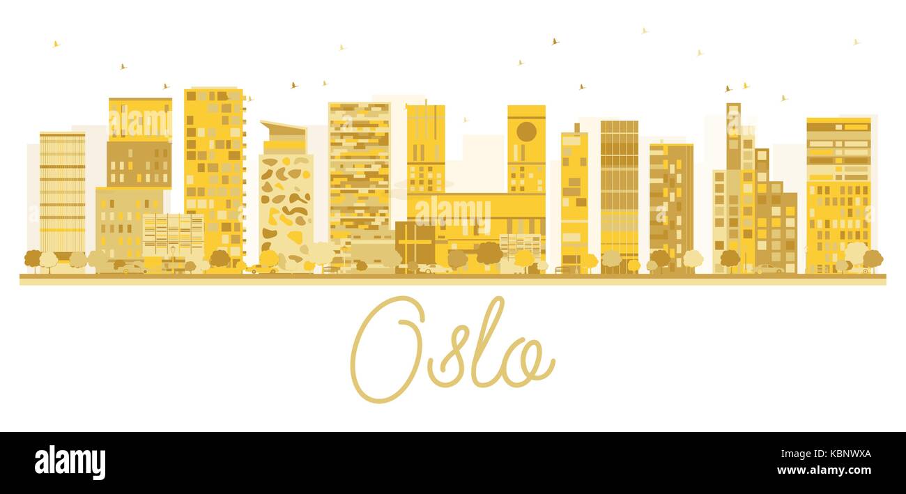 Oslo city skyline golden silhouette. illustrazione vettoriale. cityscape con famosi punti di riferimento. Illustrazione Vettoriale