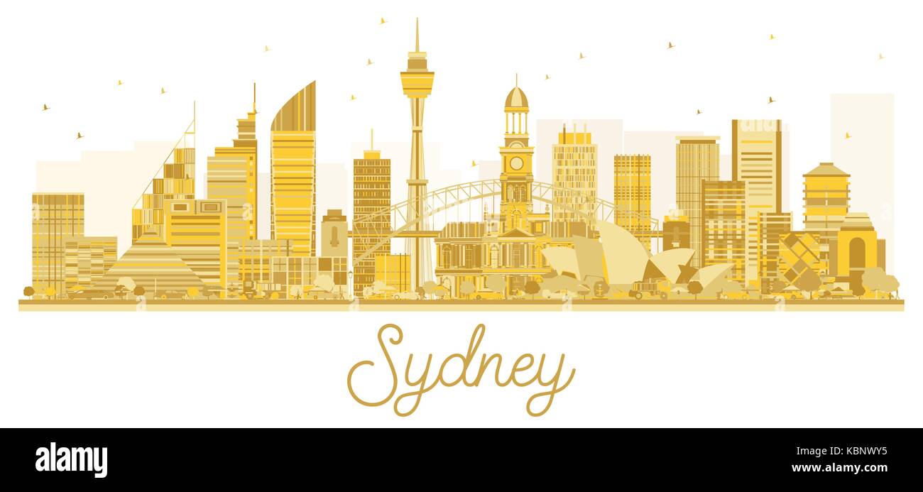 Sydney skyline della città golden silhouette. illustrazione vettoriale. cityscape con punti di riferimento. Illustrazione Vettoriale