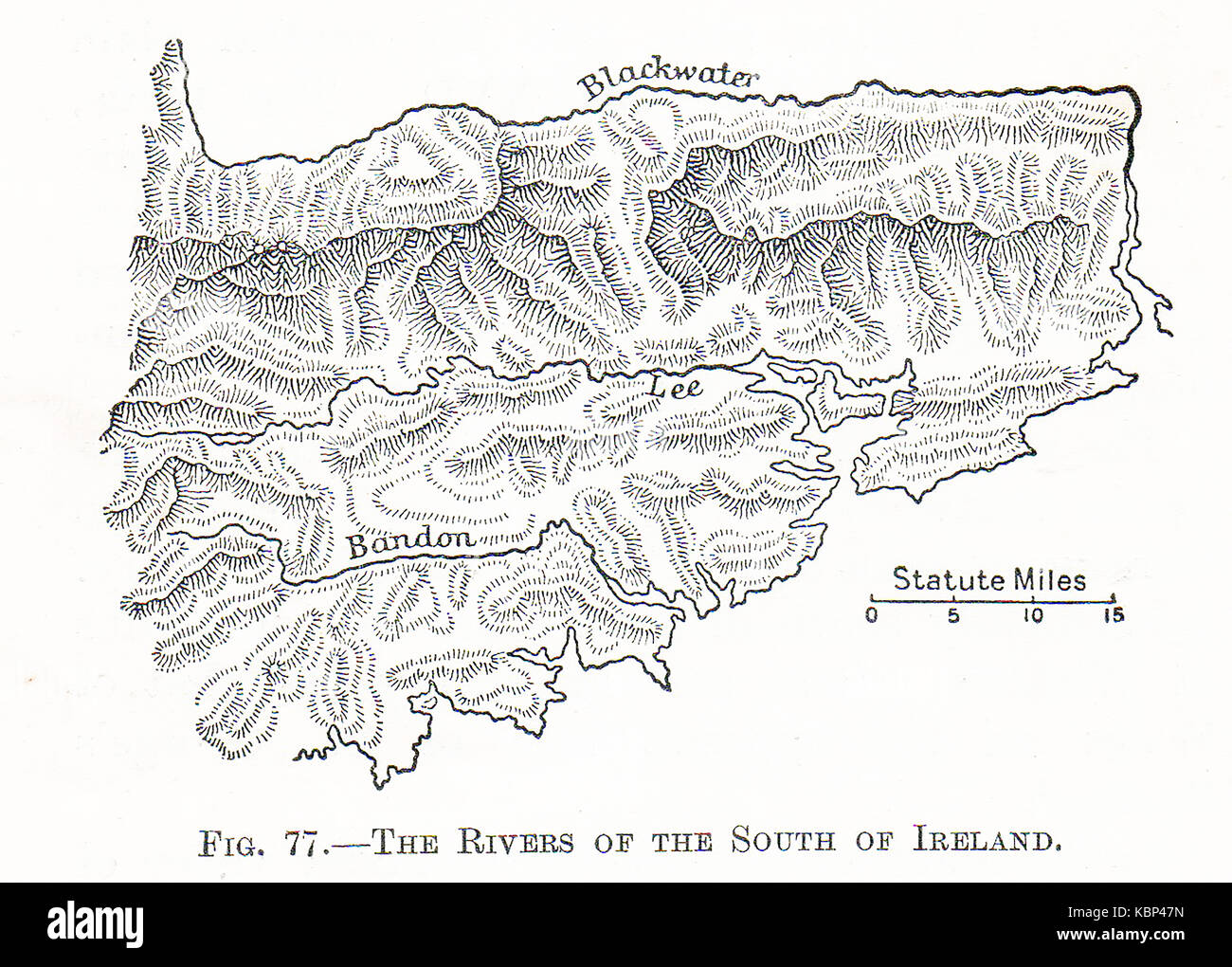 Un 1914 mappa che mostra i principali fiumi del Lee, fossa settica, e Bandon sud Irlanda Foto Stock