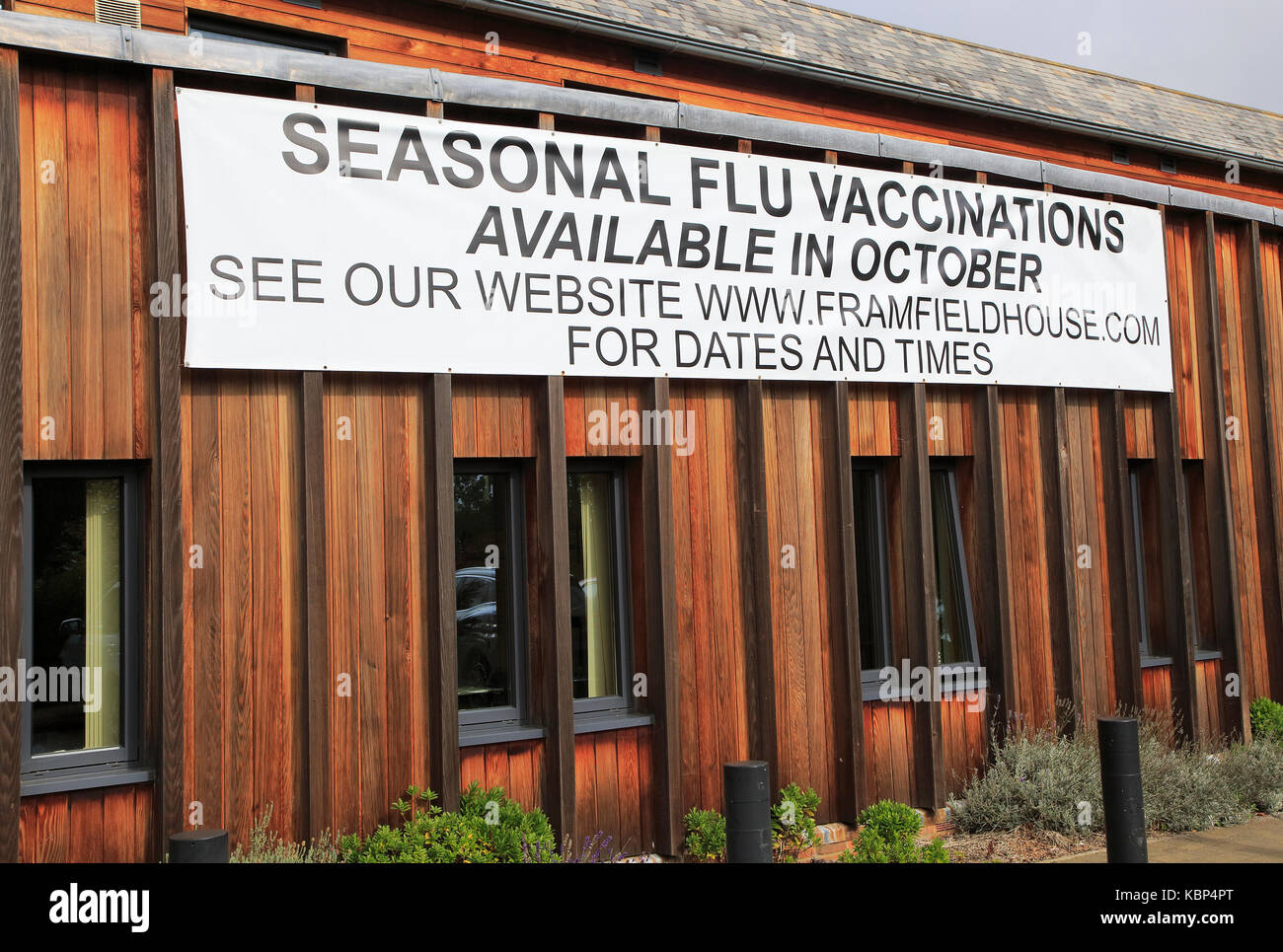 L'influenza stagionale vaccinazioni disponibili presso Framfield Centro Salute chirurgia, Woodbridge, Suffolk, Inghilterra, Regno Unito Foto Stock