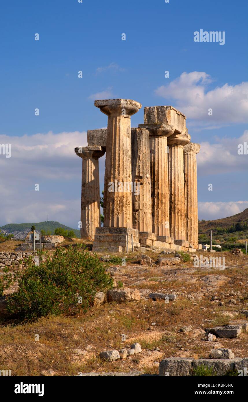 Tempio di Apollo in antiche Corintho Foto Stock