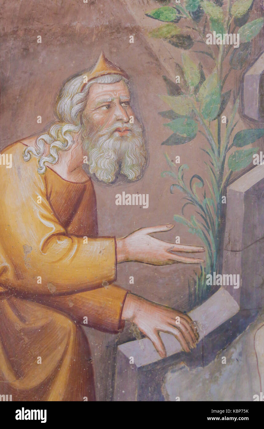 Affresco rinascimentali dal vecchio testamento ciclo nella collegiata di san gimignano, Italia. Foto Stock