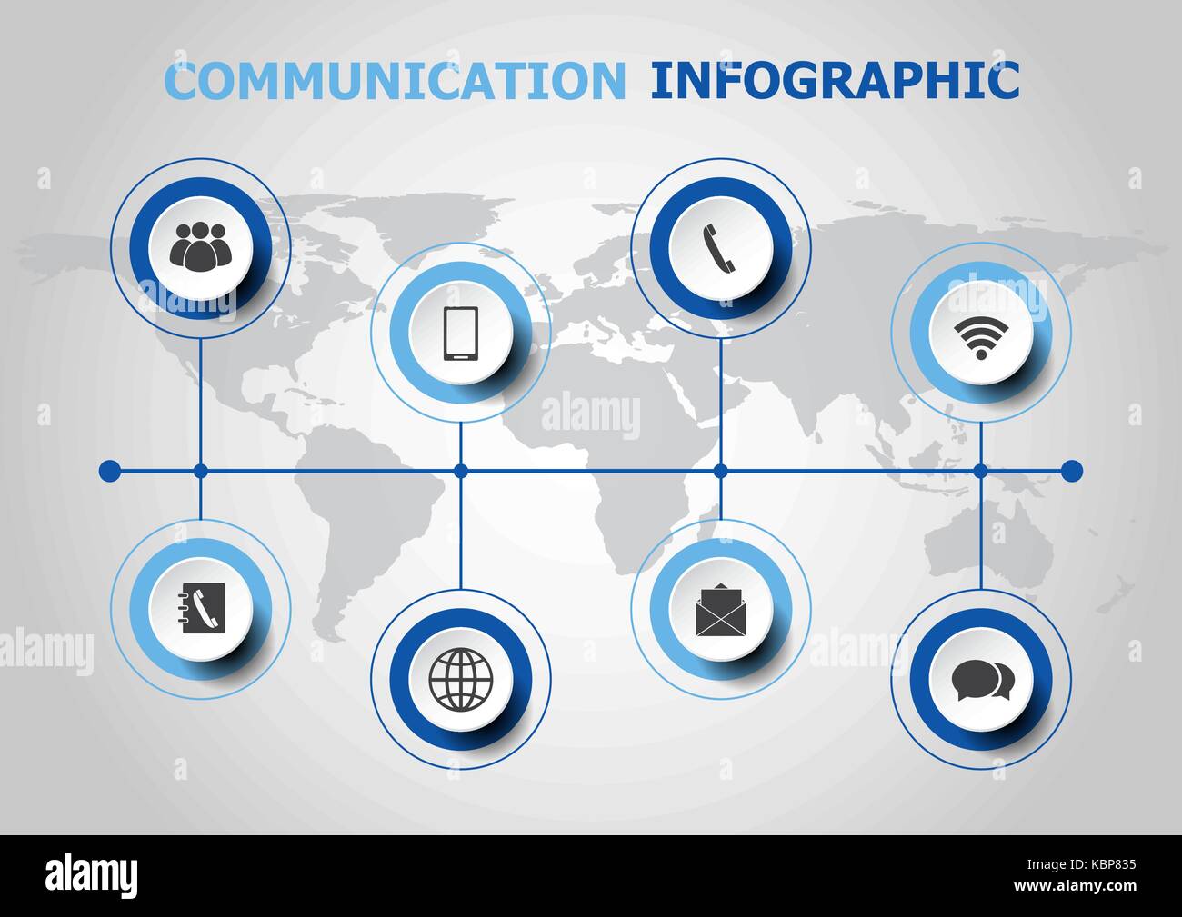 Infografico design con icone di comunicazione, vettore di stock Illustrazione Vettoriale