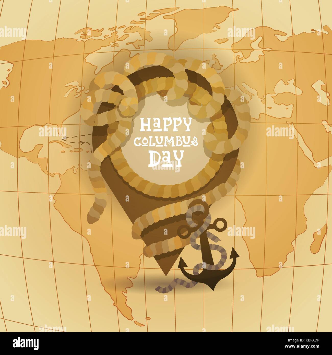 Felice il Columbus day america scoprire holiday poster greeting card retrò mappa del mondo Illustrazione Vettoriale