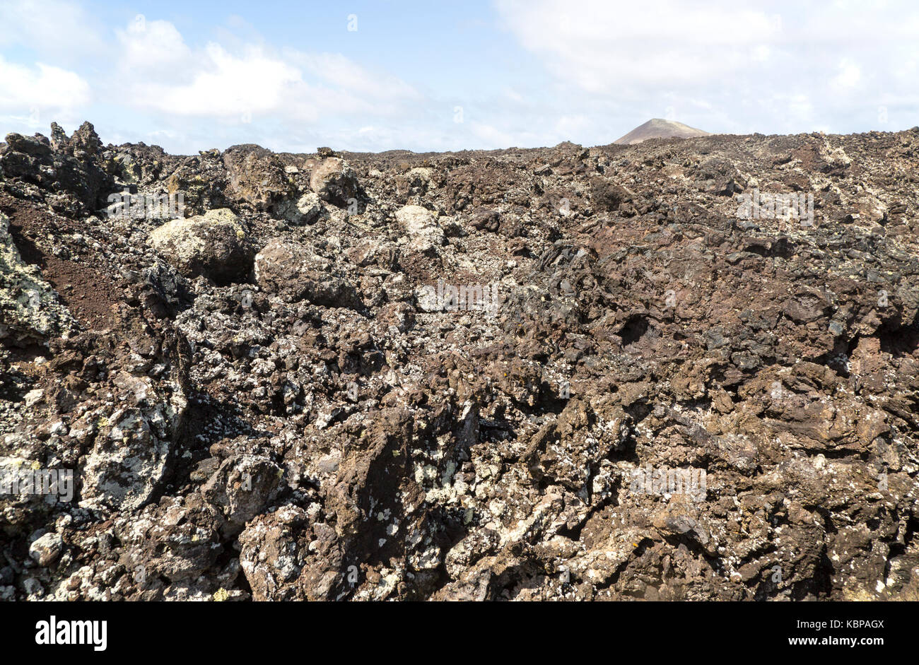 Chiusura del flusso di lava rocce basaltiche a Lanzarote, Isole Canarie, Spagna Foto Stock