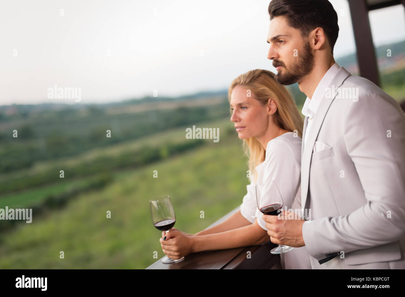 Paio di tostatura e celebrare con il vino Foto Stock