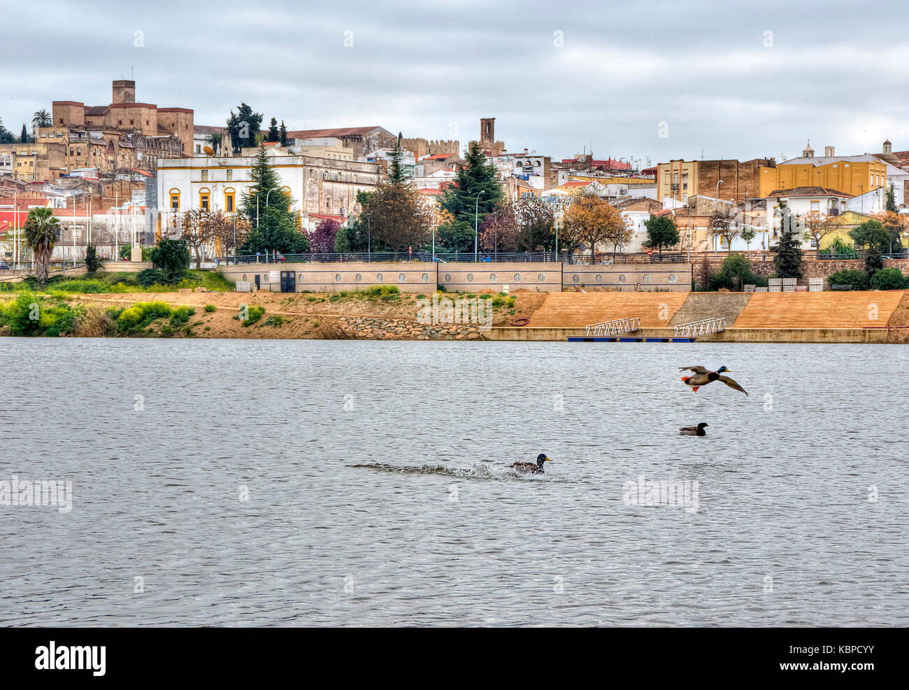 Alcazaba y Río Guadiana. Badajoz ciudad. Extremadura. España Foto Stock