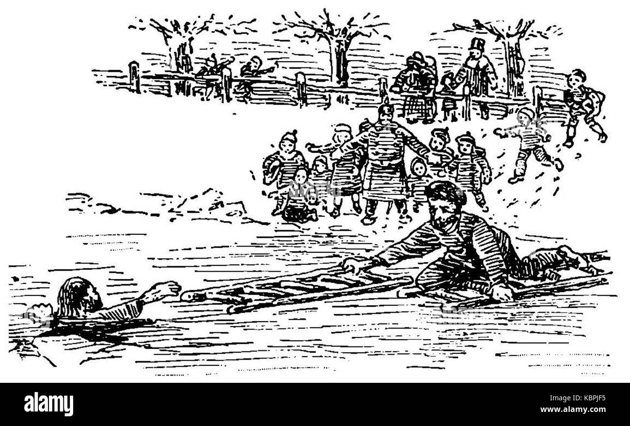 Questo si riferisce probabilmente a un'immagine o a un documento relativo a un'operazione di soccorso che coinvolge due scale e ghiaccio. Grierson 104 può essere un riferimento a un particolare evento o pubblicazione che descrive in dettaglio tale salvataggio. Foto Stock