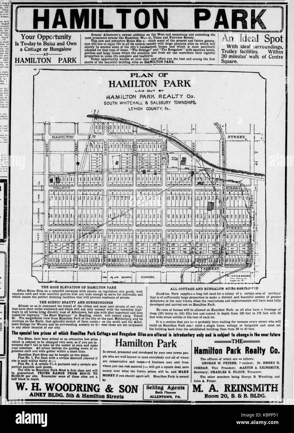 1914 Hamilton Park ad 24 Aug Democrat Allentown PA Foto Stock