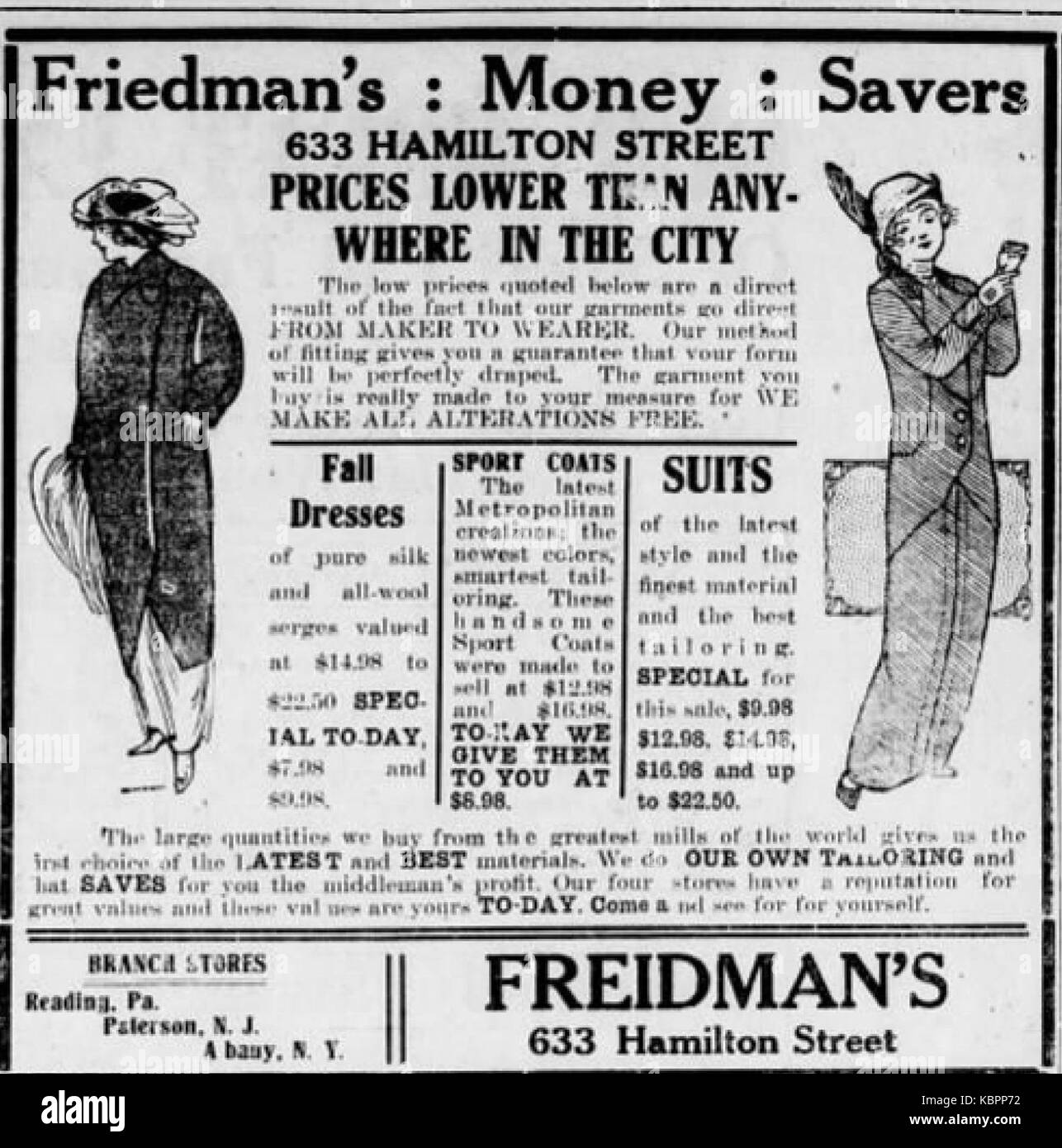1913 Friedmans abbigliamento ad 11 Ott Democrat Allentown PA Foto Stock