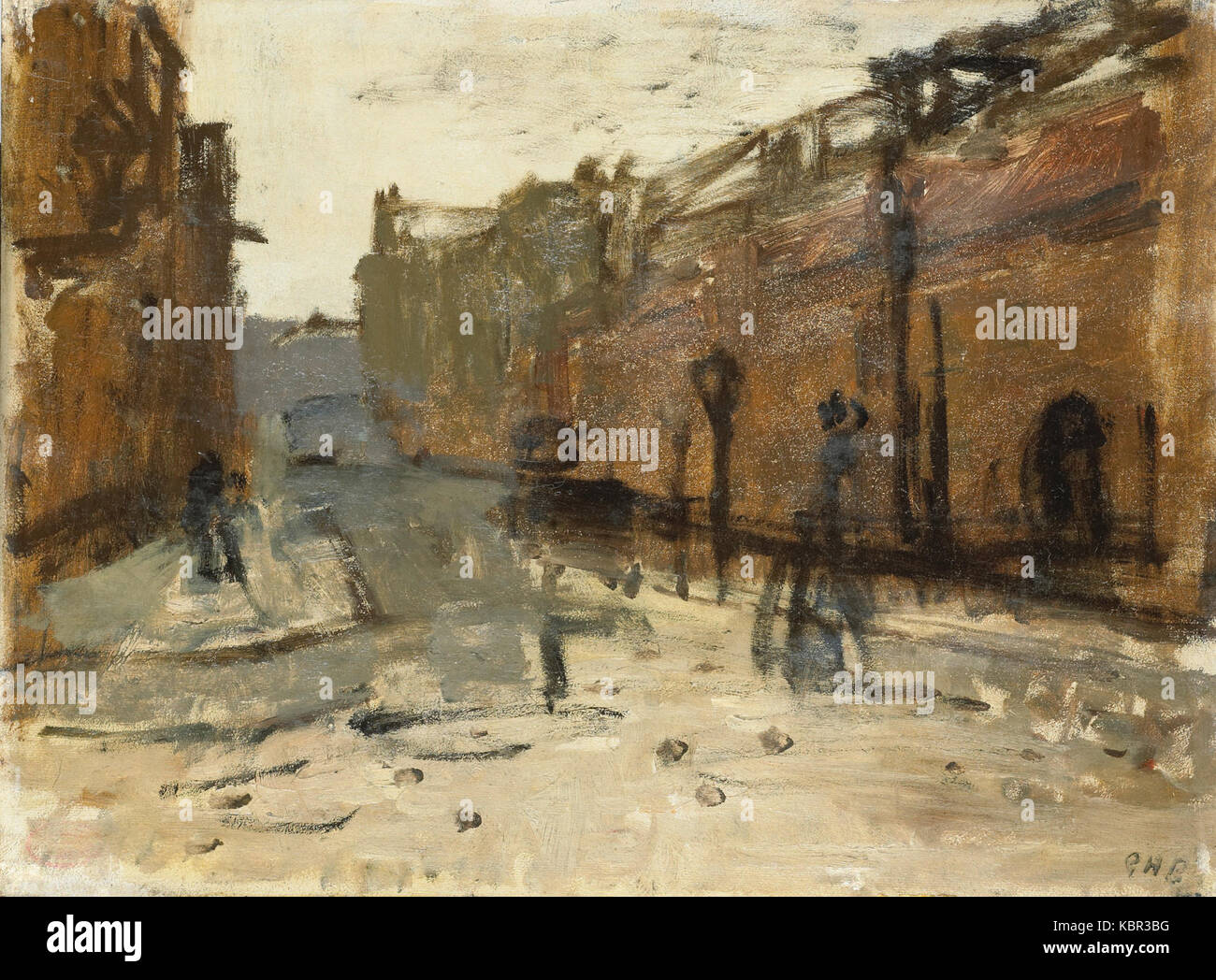 Un dipinto di George Hendrik Breitner, intitolato "De Baan a Rotterdam", che raffigura una scena di strada a Rotterdam. L'opera riflette l'attenzione di Breitner alla vita urbana e al suo stile impressionista. Foto Stock