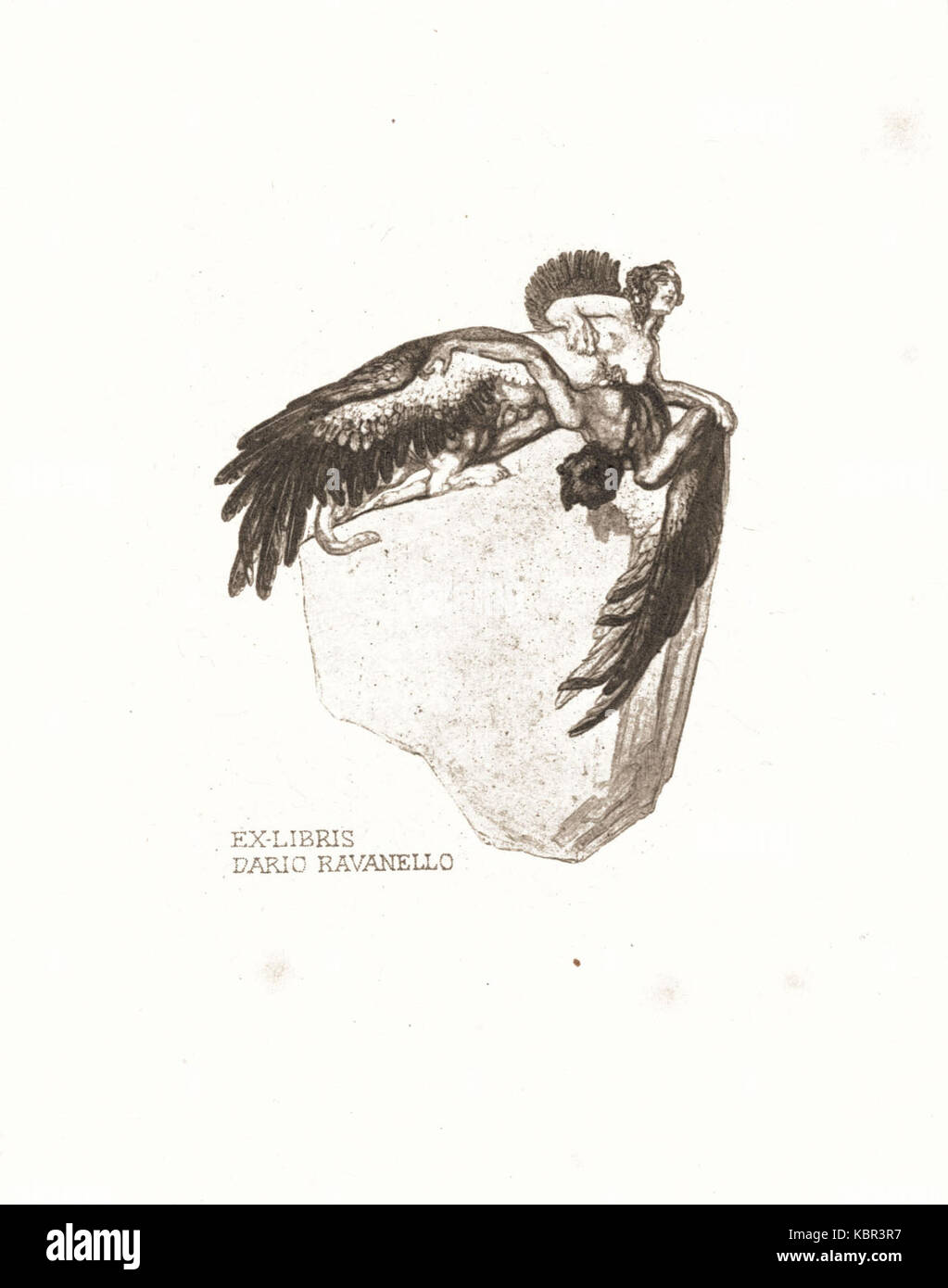 Questo si riferisce ad un ex libris (bookplate) progettato da Franz von Bayros per Dario Ravanello, probabilmente un marchio artistico e personale nella collezione di libri di Ravanello. Foto Stock
