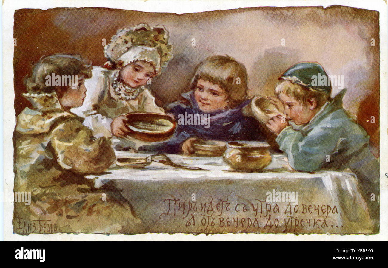 Una cartolina d'epoca creata da Elizabeth Bohm, che mostra immagini artistiche tipiche del periodo. Questa cartolina presenta un design sofisticato e cattura il fascino di un'epoca passata. Foto Stock