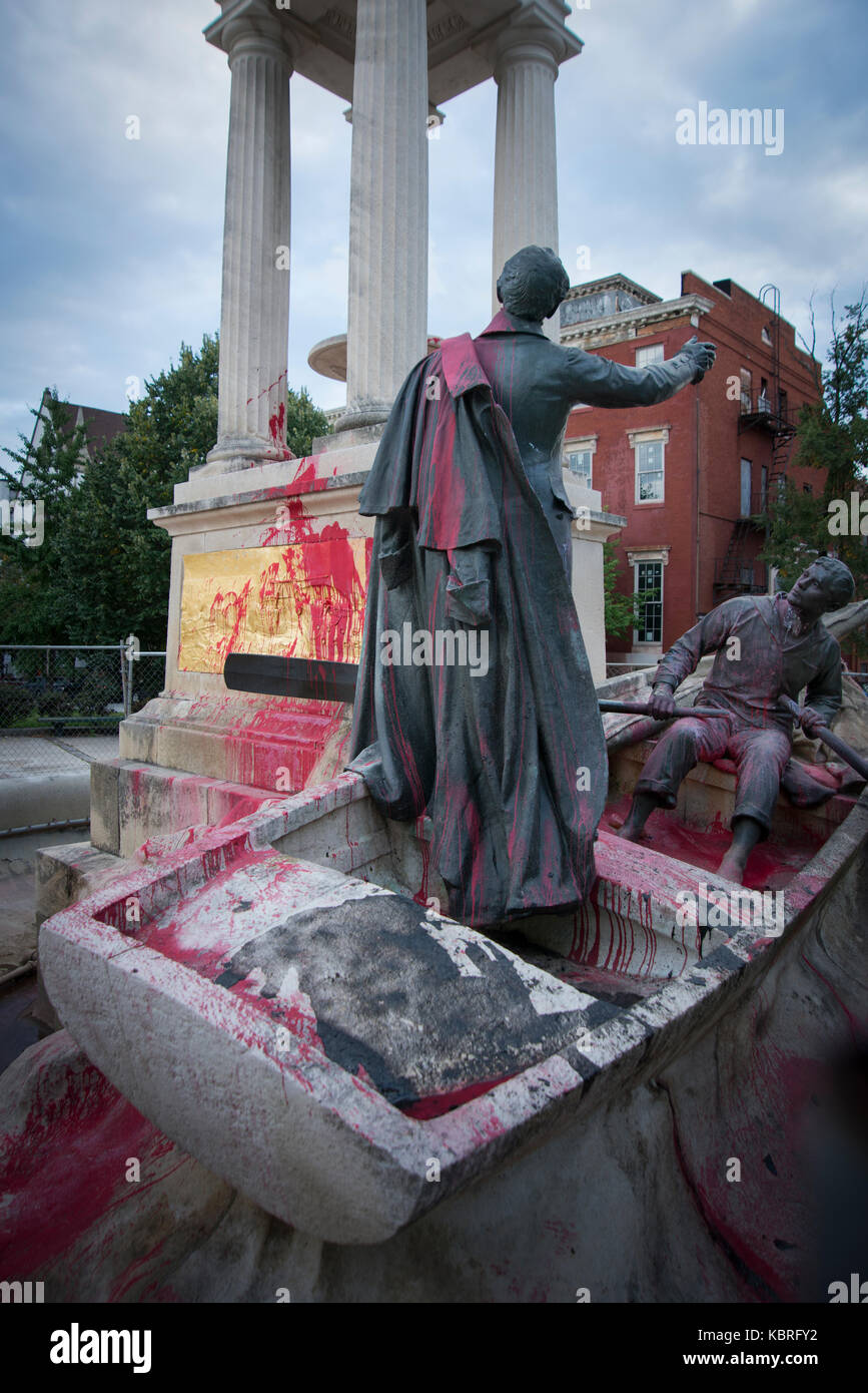 Francis Scott key statua in Bolton hill vandalizzato con spray-vernice. baltimore city recentemente rimosso tre monumenti in onore di figure confederato Foto Stock