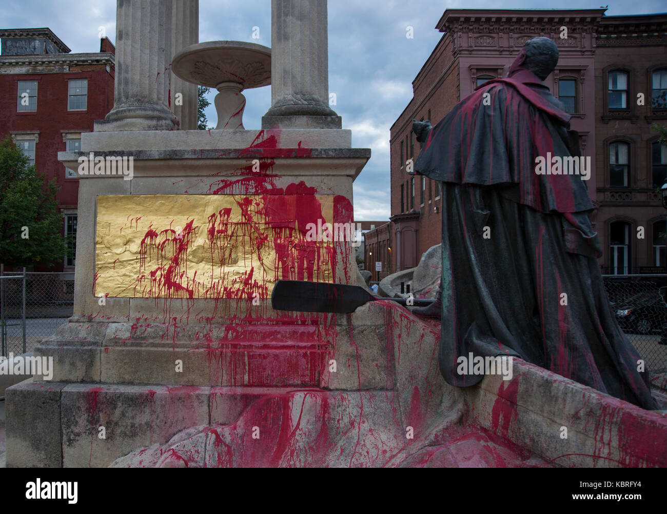 Francis Scott key statua in Bolton hill vandalizzato con spray-vernice. baltimore city recentemente rimosso tre monumenti in onore di figure confederato Foto Stock