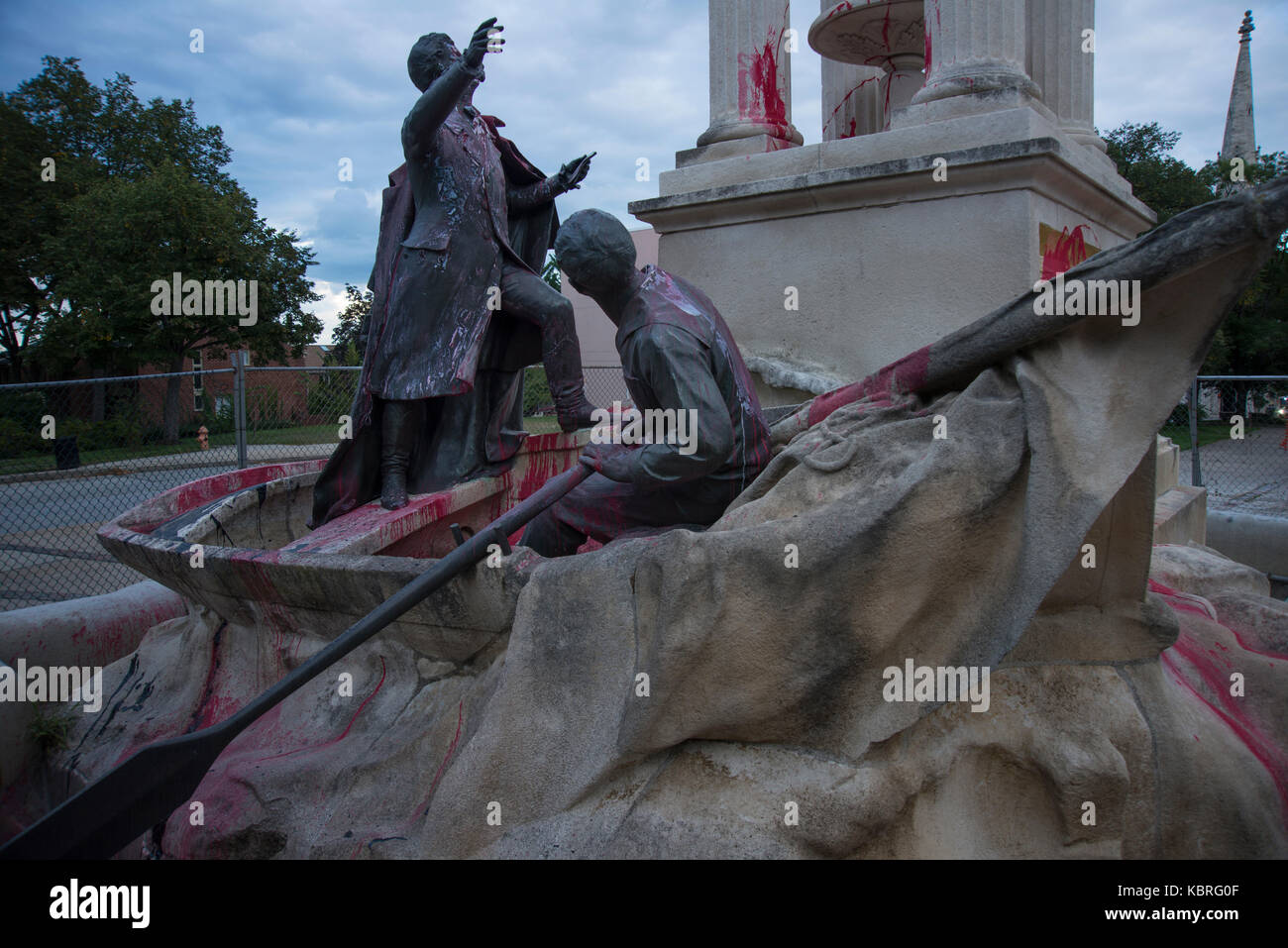 Francis Scott key statua in Bolton hill vandalizzato con spray-vernice. baltimore city recentemente rimosso tre monumenti in onore di figure confederato Foto Stock