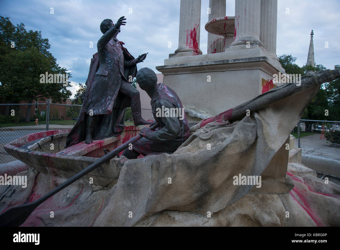 Francis Scott key statua in Bolton hill vandalizzato con spray-vernice. baltimore city recentemente rimosso tre monumenti in onore di figure confederato Foto Stock