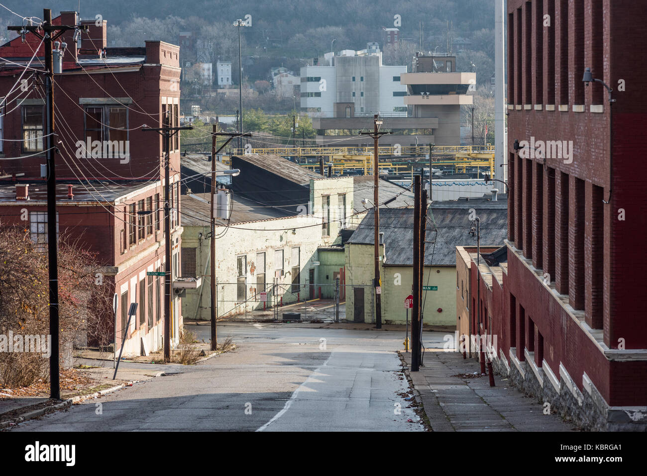 Storici edifici industriali sul Waverly Avenue nel sud Fairmount quartiere. Foto Stock