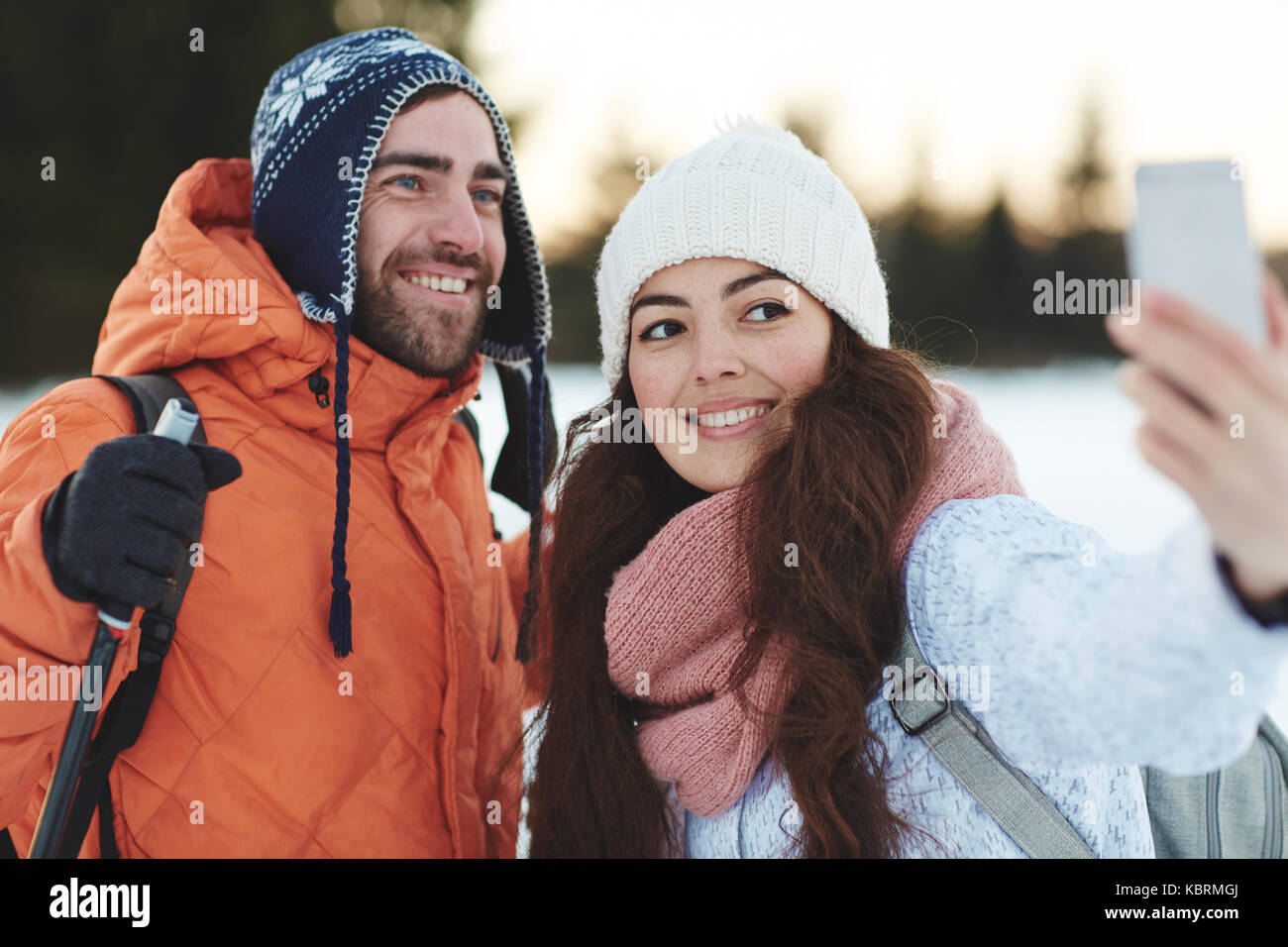 Selfie da winter resort Foto Stock