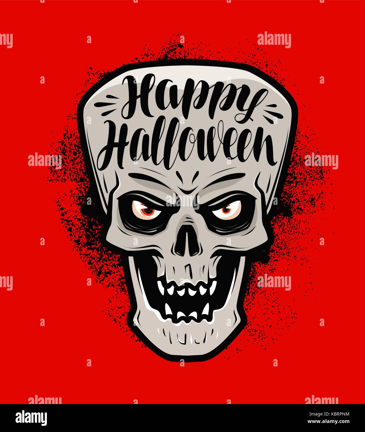 Happy halloween, bigliettino. scary cranio o monster. lettering illustrazione vettoriale Illustrazione Vettoriale