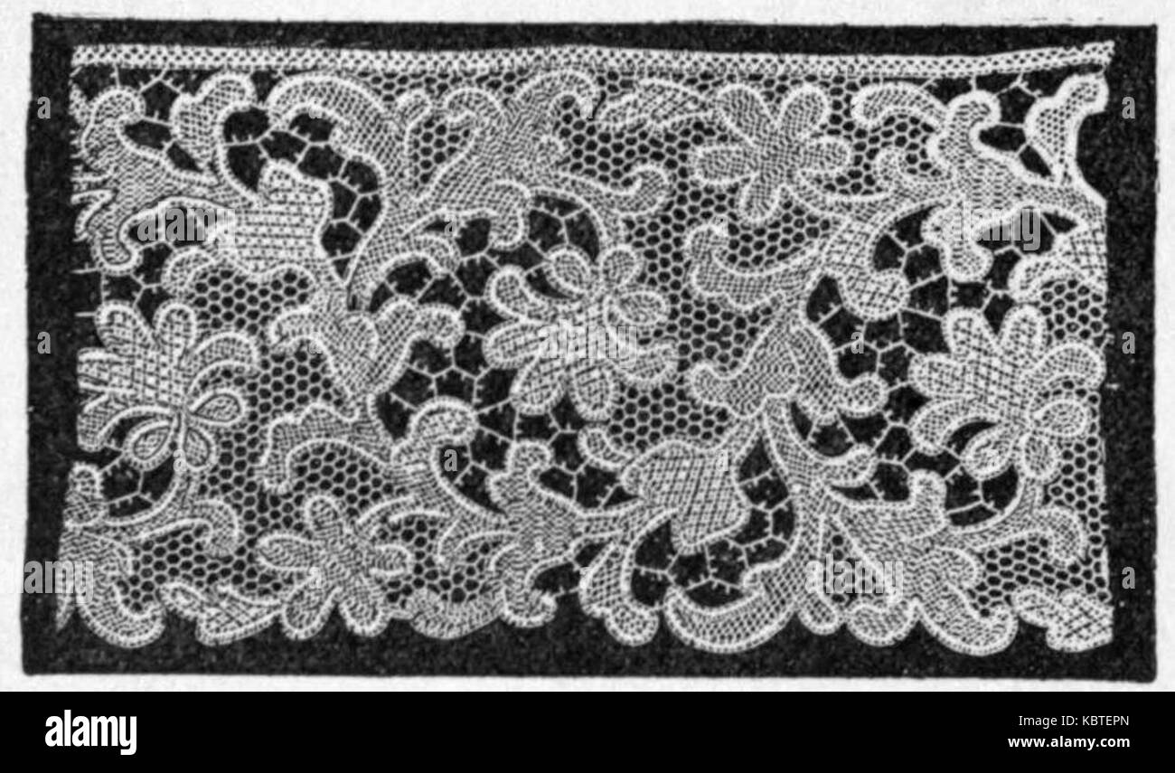 Illustrazione dell'Encyclopedia Britannica del 1911 che mostra un dettagliato motivo di pizzo, parte di un articolo sull'artigianato tessile. Foto Stock