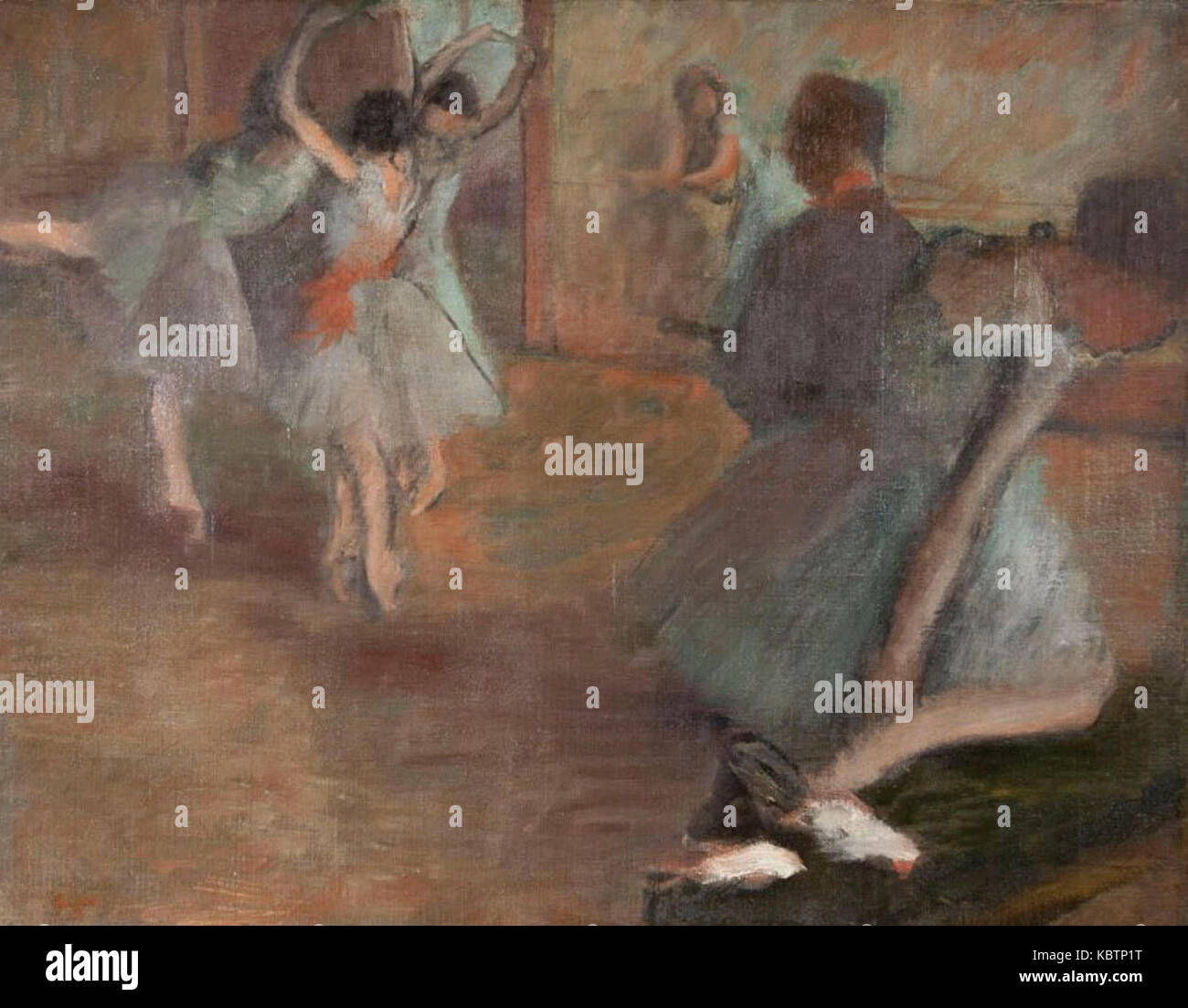 Questo dipinto di Edgar Degas, creato nel 1882, mostra una prova di balletto, catturando il movimento e l'atmosfera intima dello studio di danza. Foto Stock