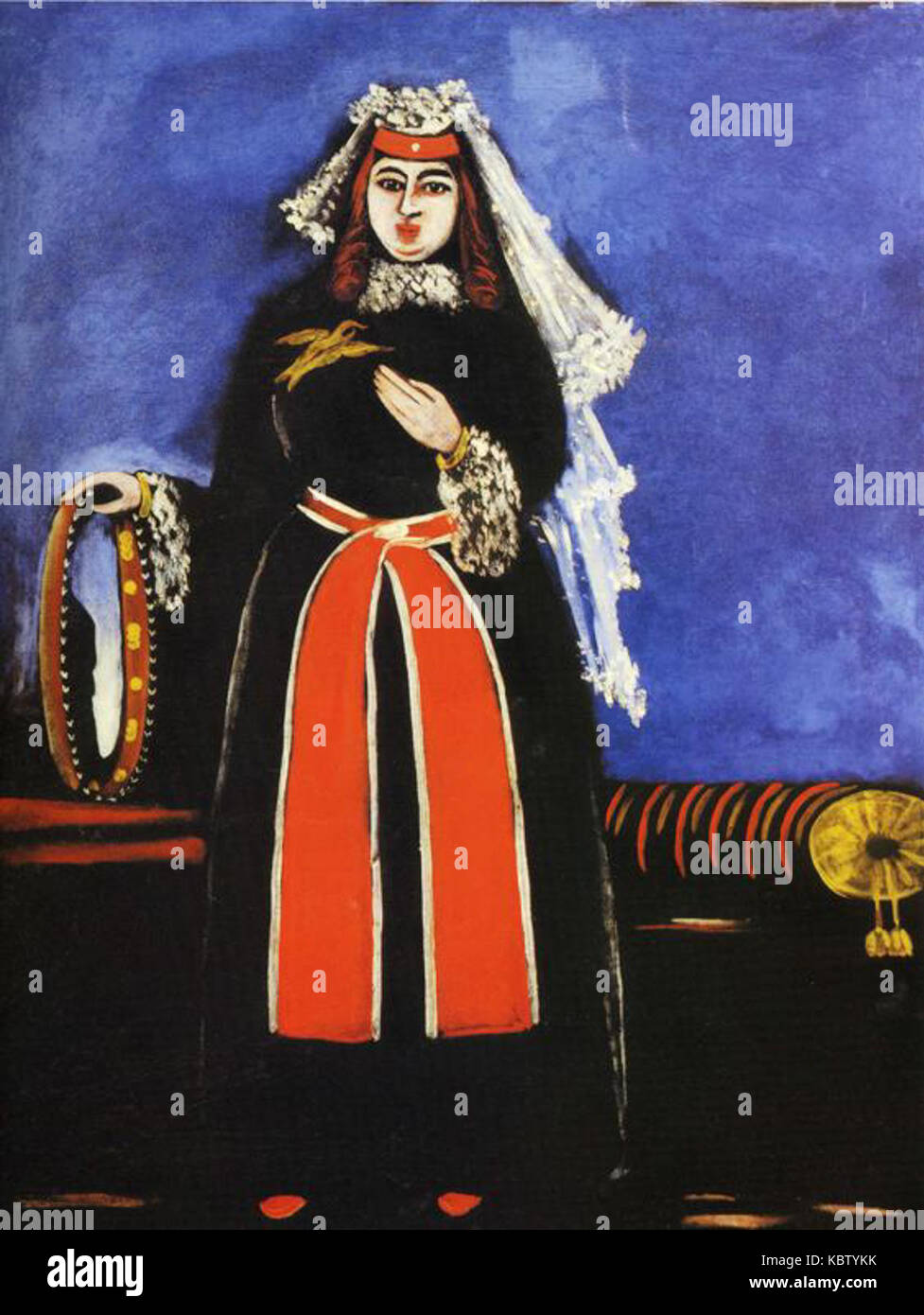 Niko Pirosmani, un pittore georgiano, creò "Una donna georgiana con tamburello" nel 1906, un'opera a olio su tela cerata. Foto Stock