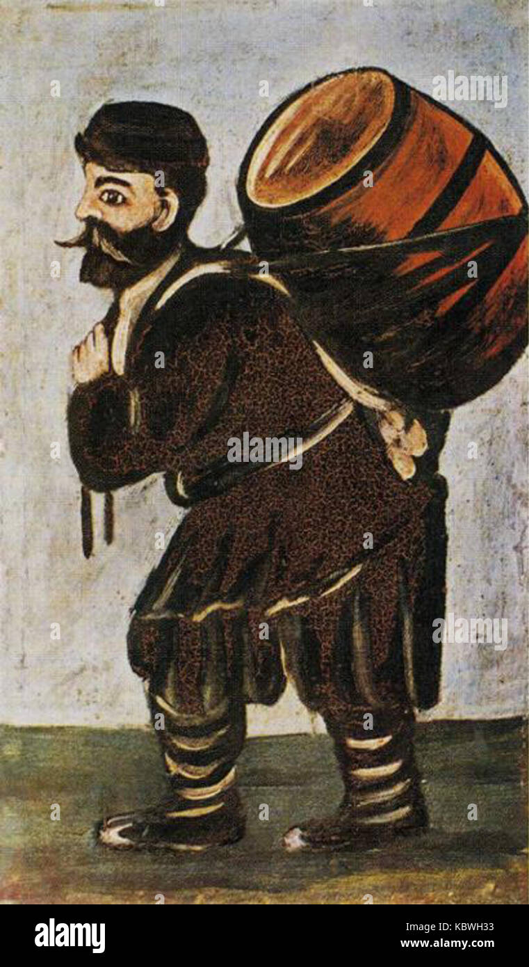 Niko U Pirosmani. Porter con una canna. Dittico. Olio Olio su tela, 51x34 cm. Il Museo Statale di belle arti della Georgia, Tbilisi Foto Stock