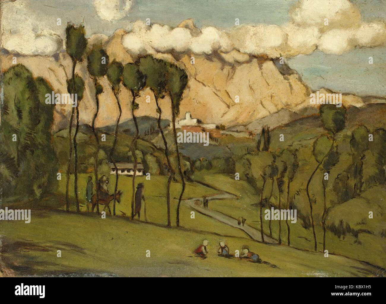 Die Berge von Carrara è un dipinto dell'artista tedesco Hans Thoma. L'opera d'arte cattura lo splendido paesaggio montuoso di Carrara, in Italia, noto per le sue cave di marmo. La rappresentazione di Thoma si concentra sulla bellezza naturale delle montagne, mescolando realismo e impressionismo. Foto Stock