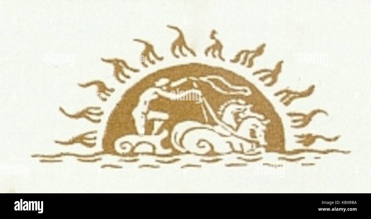 Questo piccolo disegno illustra Poseidone, il dio greco del mare, raffigurato nel suo carro. Riflette la mitologia classica e le raffigurazioni artistiche degli antichi dei. Foto Stock