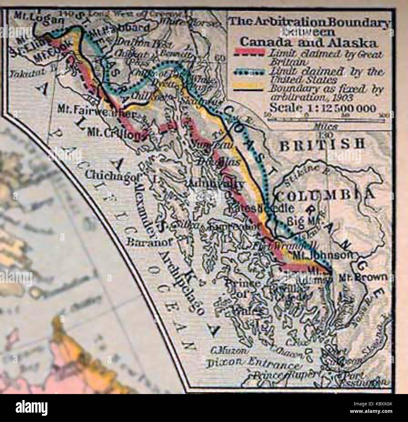 1926 Canada Alaska 1903 mappa di confine Foto Stock