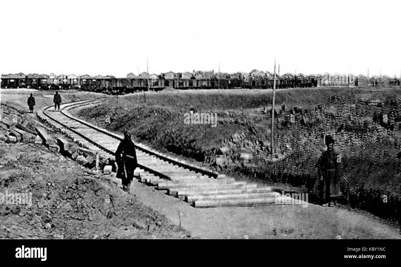 L'incidente ferroviario anglo-russo a Tientsin comportò uno scontro tra i posti russi e inglesi lungo una linea di confine contesa, riflettendo le tensioni tra le due potenze della regione durante l'inizio del XX secolo. Foto Stock