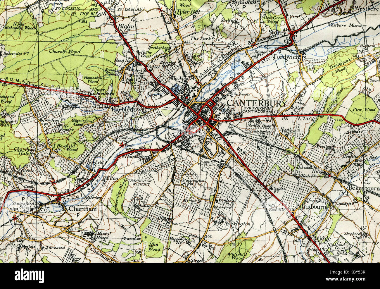 Canterbury frutteti 1945 OS Mappa 171 dettaglio Foto Stock
