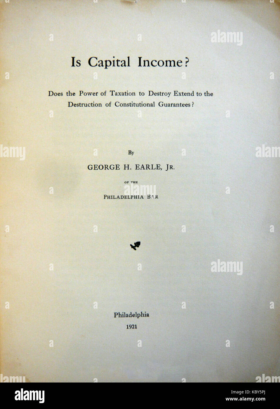 È reddito da capitale, Earle, 1921 Il coperchio Foto Stock