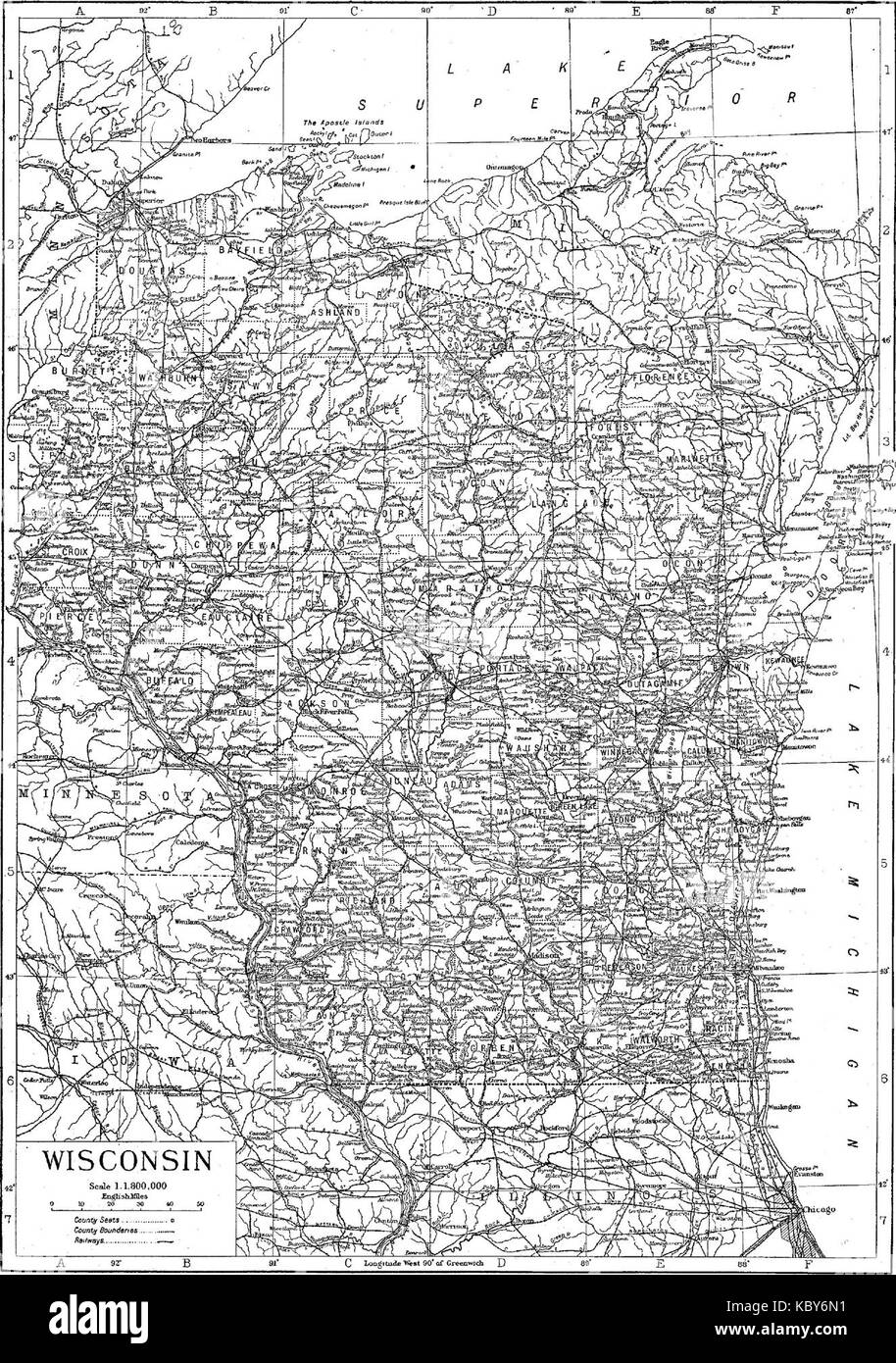 Questa voce del 1911 Encyclopædia Britannica fornisce una panoramica completa dello stato del Wisconsin, della sua geografia, storia e sviluppo economico. Il Wisconsin è noto per i suoi paesaggi e le sue risorse naturali diversificate, tra cui foreste, laghi e terreni agricoli. Foto Stock