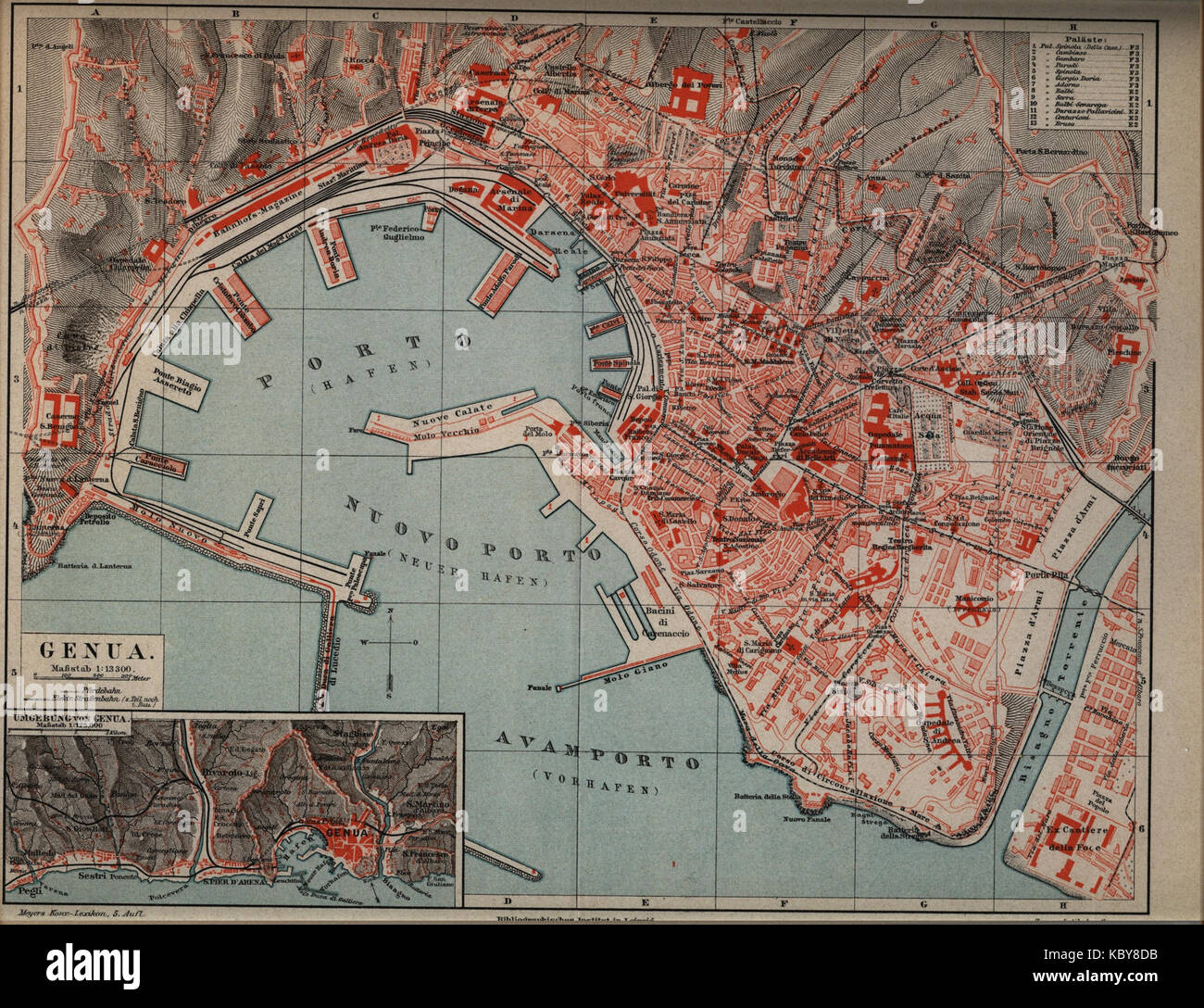 1894 Genova mappa da Meyers 5a ed Foto Stock